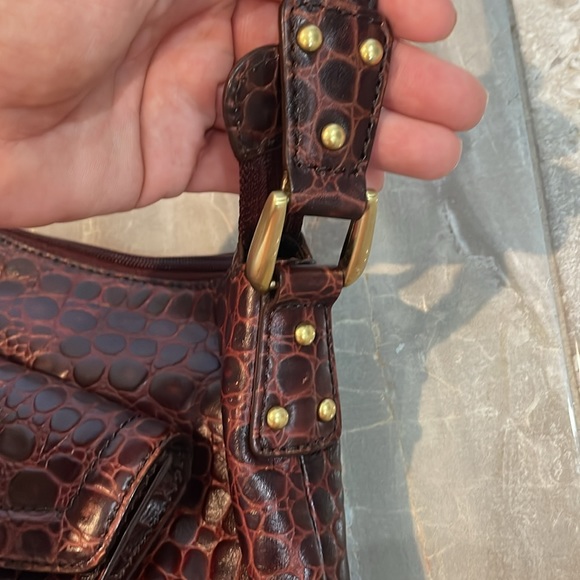 Reddish Brown 🐊 with leather accents shoulder bag - Picture 3 of 7